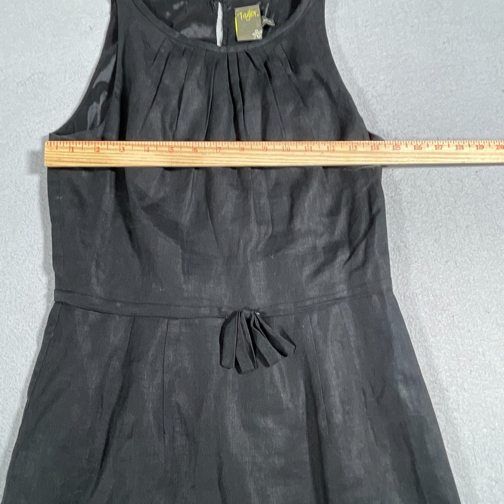 Taylor Nordstrom Linen Shift Dress Women Size 2 Ruffle Black Minimalist - Picture 8 of 15